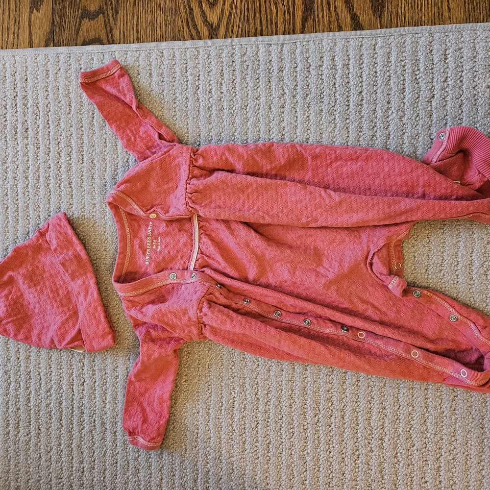 Burt's Bees Pink Baby Onesie with Hat